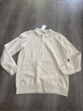 Puma Men’s Cream Pinstripe Long-Sleeve Polo